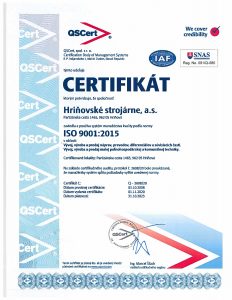 Certifikát ISO 9001:2015